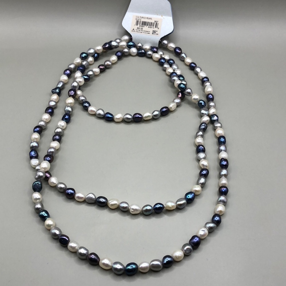 Multicolor Genuine Cultured Pearls Long Infinity Necklace Layer Boho Beach.